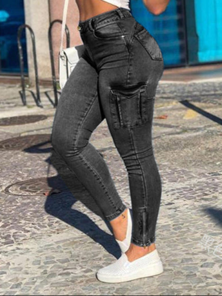 Elevate your style with our Women's zipped pocket distressed utility skinny jeans! Made with a soft and comfortable fabric, these denim cargo pencil pants are perfect for daily wear, going out, or vacation. Say goodbye to wrinkles and pilling, and yes to a stylish and durable addition to your wardrobe.