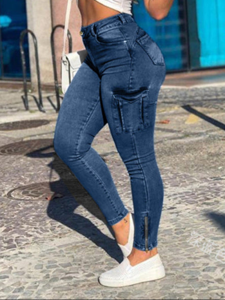 Elevate your style with our Women's zipped pocket distressed utility skinny jeans! Made with a soft and comfortable fabric, these denim cargo pencil pants are perfect for daily wear, going out, or vacation. Say goodbye to wrinkles and pilling, and yes to a stylish and durable addition to your wardrobe.