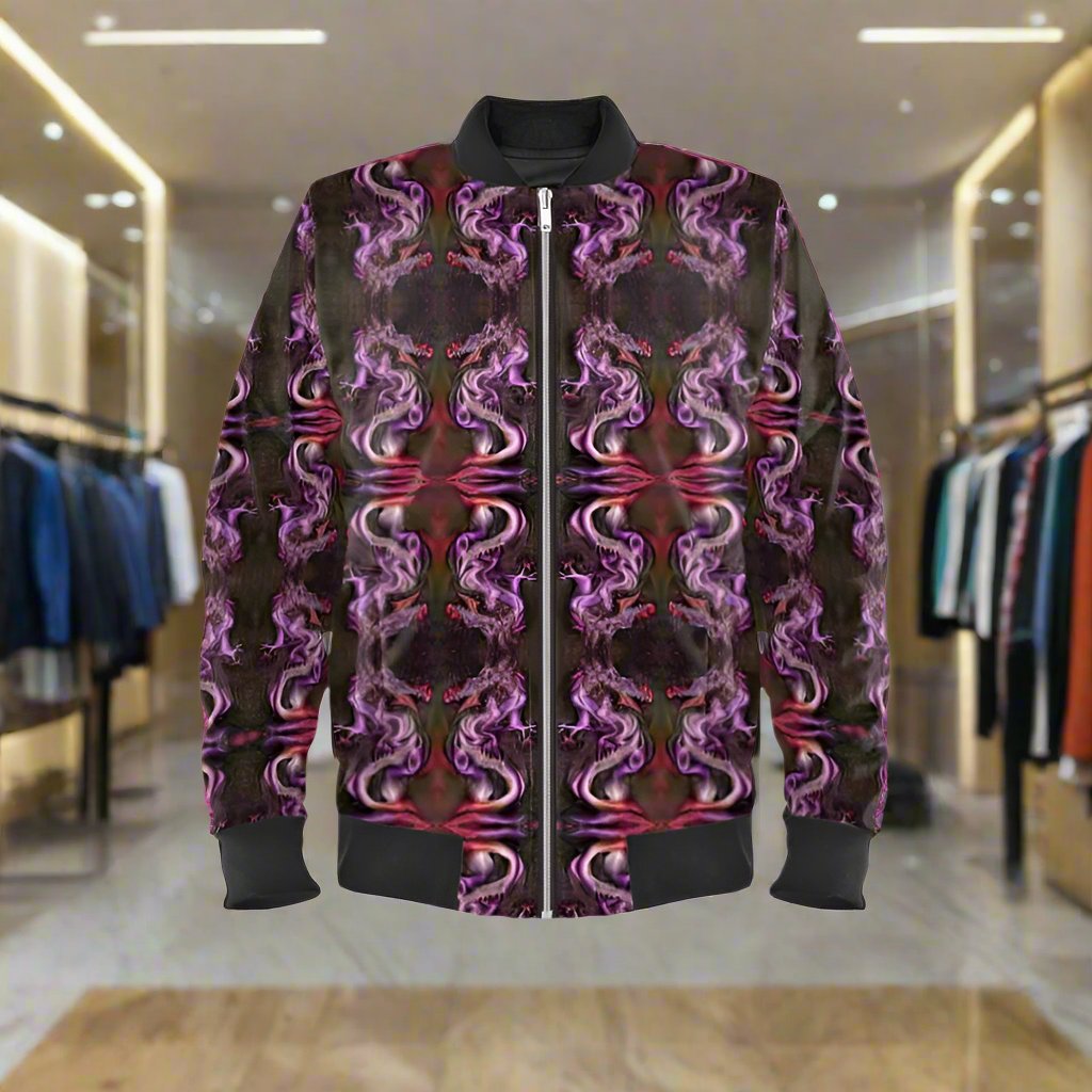 Elevate your wardrobe with the Dragon Spirit Bomber Jacket, printed with my unique design on your choice of fabric. This classic fit jacket features a fully lined interior and ribbed cuffs and waist for a comfortable fit. Handmade to order with a high quality zip, this jacket is sure to make a statement.